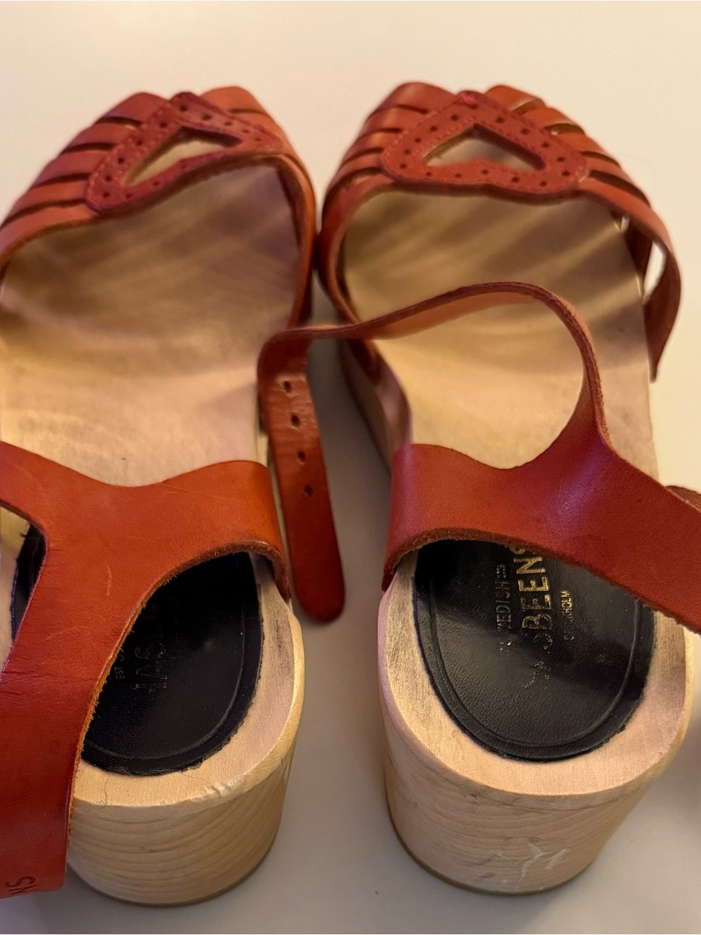 Women’s Red Heart-Strap Swedish Hasbeens Leather Sandals - Picture 3 of 10